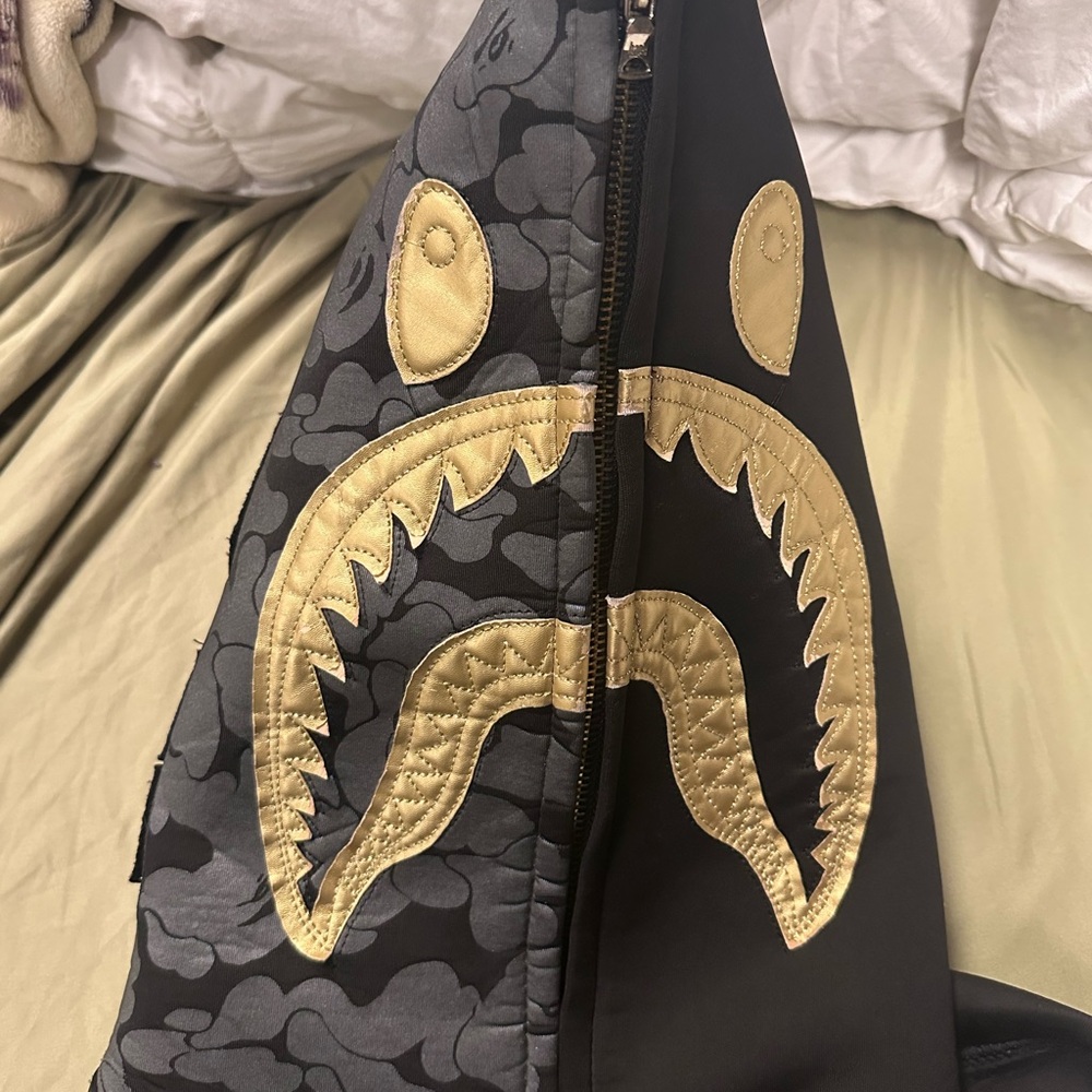 Bape x Travis Scott DSM 2015 Neoprene Black and Gold Zip Up Hoodie size XXL Used - Picture 6 of 16